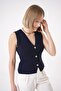 Women's Gold Buttoned Textured Regular Fit Knitwear Vest Navy Blue 25W3001 - 4