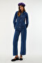 Women's Navy Blue Double Pocket Zippered Jean Jacket - 3