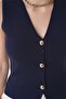 Women's Gold Buttoned Textured Regular Fit Knitwear Vest Navy Blue 25W3001 - 6
