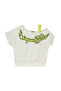 Girl's White T-Shirt with Tape Collar Detail - 4