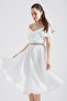 Women's White Slim Fit Boat Neck Stripe Stone Midi Evening Dress