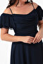 Women's Navy Blue Slim Fit Strappy Flared Midi Plus Size Evening Dress - 4