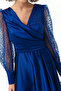 Women's Cobalt Slim Fit Double-Breasted Neckline Glitter Midi Satin Evening Dress - 3