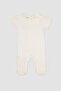 Baby Girl Baby Collared Printed Ecru Jumpsuit - 3