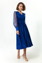 Women's Cobalt Slim Fit Double-Breasted Neckline Glitter Midi Satin Evening Dress - 4