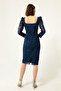 Women's Navy Blue Slim Fit Square Neck Glitter Midi Evening Dress - 5