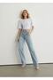 By-7169 90's Snow Wash Blue Lycra High Waist Loose Jeans Stone Boyfriend Wide Leg Denim Pants - 3