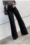 By-4462 Black High Waist Women's Palazzo Jeans Stretch Fabric Loose Boyfriend Wide-Leg Denim Pants - 2