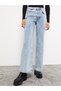 By-6896 Lycra Women's Blue High Waist Wide Leg Loose Fit Jeans Stone Boyfriend Pants - 3