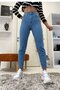 By-2626 Women's Ice Blue Slim Fit Mom Jean High Waist Jeans Narrow Leg Denim Pants