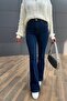 Women's Navy Blue High Waist Stretchy Flare Leg Jeans