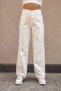 Basic Women's White Color Wide Leg Mold High Waist Jeans - 3