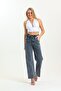 Anthracite High Waist Lycra Belt Gathered Wide Leg Jean Jeansfrango