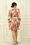 Women's V-Neck Gathered Waist Long Sleeve Dress - 4