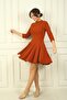 Women's Round Neck Back Zippered Flared Skirt Half Sleeve Dress - 3