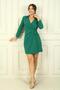 Women's Gathered Front Buckle Tied Long Sleeve Dress