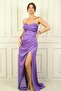 Women's Strapless Front Robe Gathered Skirt Double Breasted Slit Dress - 2
