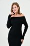Women's Pencil Fit Madonna Collar Long Sleeve Back Slit Midi Length Black Knitwear Dress 1170 - 3