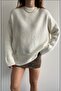 Women's Crew Neck Oversize Ecru Knitwear Sweater