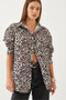 Women's Beige Leopard Patterned Oversize Basic Shirt 60351003 - 2