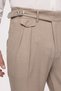 Beige High Waist (Boyfriend) Pleated Fabric Trousers with Buckle Belt - 3