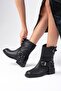 Lola Genuine Leather Black Color Women's Heelless Biker Boots - 3