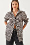 Women's Beige Leopard Patterned Oversize Basic Shirt 60351003 - 8