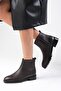 Adelina Genuine Leather Brown Oval Toe Women's Heelless Boots - 5