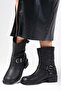Lola Genuine Leather Black Color Women's Heelless Biker Boots - 6