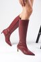 Carolina Burgundy Color Zippered, Thin Faux Fur Lined Short Heeled Women's Boots - 6