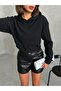 Women's Black Soft Camisole Fabric Hooded Lace Detailed Basic Sweatshirt - 5
