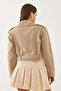 Women's Beige Gabardine Biker Jacket 2436 60351027 - 5