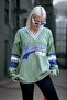 Mint Green V-Neck Embroidered Women's Sweater MG1279 - 4