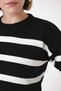 Women's Crew Neck Textured Comfortable Fit Striped Knitwear Sweater Black-White 25W3002 - 6
