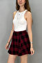 Women's Winter Plaid Burgundy Flared Skirt - 2