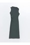 Lcw Vision Dark Green Stand Collar Women's Dress - 4