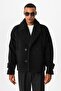 Black Double Breasted Crop Fit Men's Coat