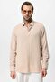 Beige Hidden Button Linen Blended Men's Shirt