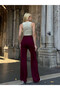 Women's Burgundy High Waist Belt Detailed Spanish Flare Pants Hzl25W-Zk11481 - 7