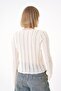 Women's V-Neck Openwork Patterned Knitwear Cardigan with Tie Front Standard Fit Vanilla 25W3008 - 5