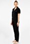 3368 Black Women's Straight Short Sleeve Shirt Collar Pajamas Set - 5