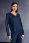 22130 Navy Blue Lace and Lace-Up Detailed Knitted Fabric Pajama Set - 2