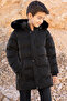 Black Boy's Puffer Jacket with Removable Hood and Fur Inside 19690 - 2