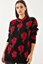 Women's Black Crew Neck Rose Patterned Knitwear Sweater 20246257 - 4