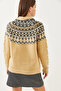 Women's Camel Crew Neck Patterned Jacquard Knitwear Sweater 20246854 - 4