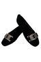 Suede Buckle Home Shoes Daily Women's Ballerinas Black - Gold - 5