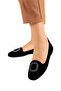 Women's Stoned Buckle Suede Ballerinas Black - Black - 2