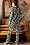 Women's Front Buttoned Long Sleeve Fleece Plush Winter Warm Pajamas Set - 2