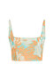 Women's Orange Floral Printed Linen Blend Crop Blouse
