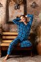 Women's Front Buttoned Long Sleeve Fleece Plush Winter Warm Pajamas Set - 2